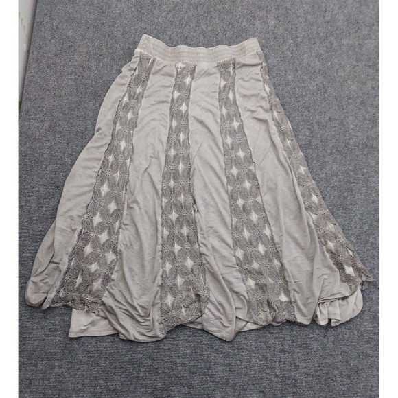 Soft Surroundings Skirt Women Petite medium Gray Flowy Boho maxi Scalloped Lined - Picture 2 of 10